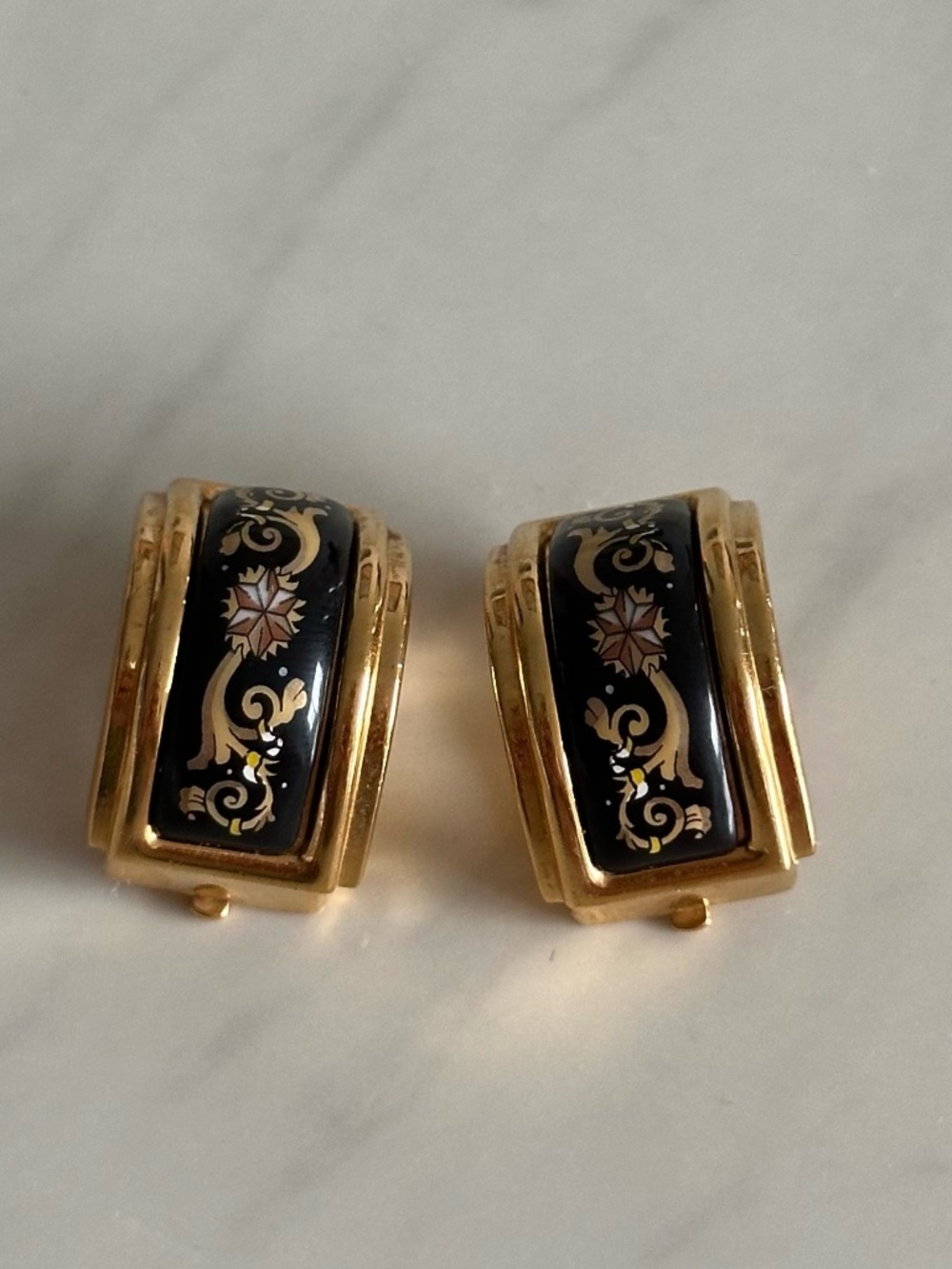 Vintage Hermès Enamel C-Hoop Clip-On Earrings